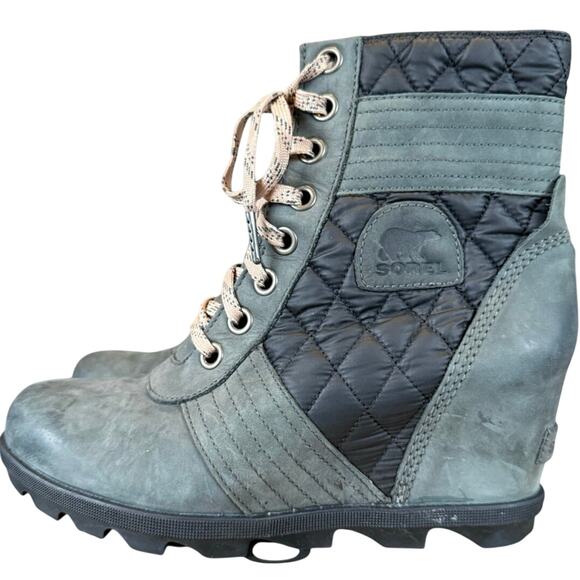 Sorel Lexie Wedge Dark Slate Black Heel Boots Waterproof Leather Women’s Size 10 - Picture 1 of 6